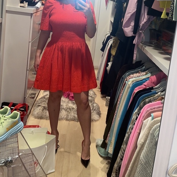 Three Graces London Smocked Mini Dress in Red - Picture 10 of 11